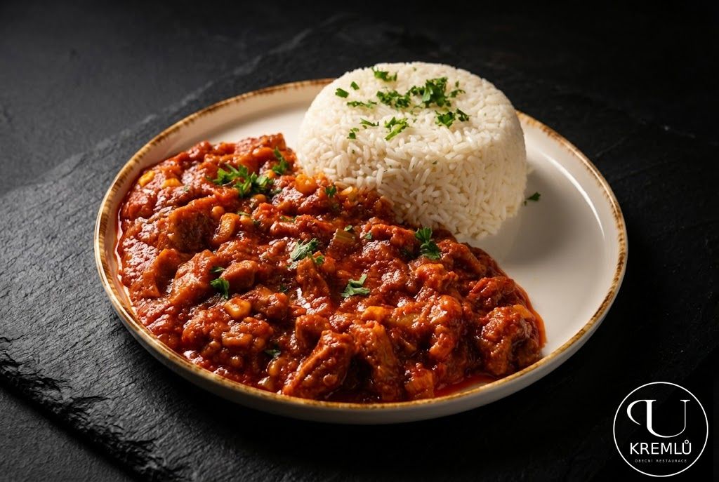 150g Pikantní vepřové nudličky, dušená rýže